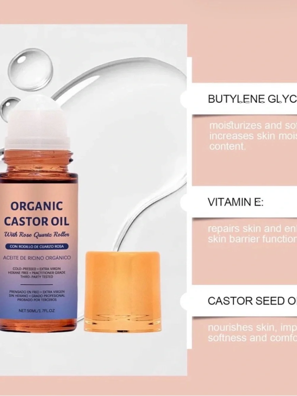 Organic Castor Oil with Rose Quartz Roller — New